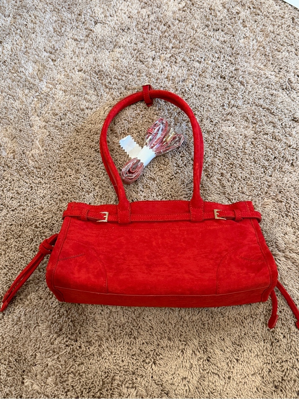 New Anthropologie Remi Reid Greer Structured Faux-Suede Shoulder Bag red